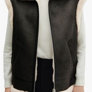 Mango Water Repellent Black and Cream Faux Shearling Vest